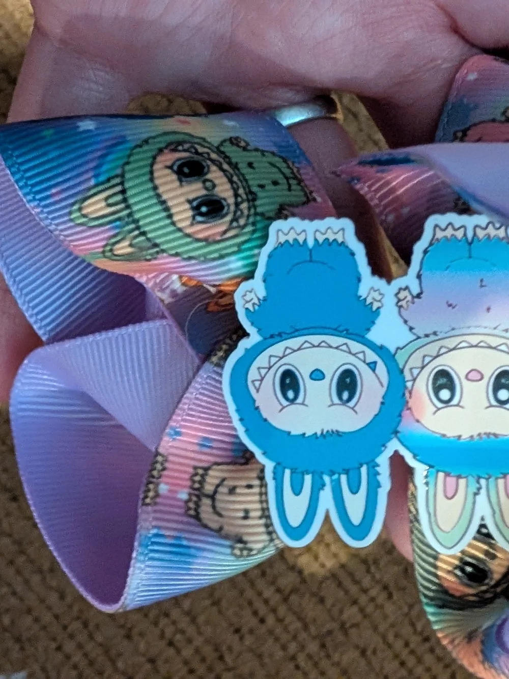 Cute Pastel Character Hair Bow with Bunny Charm